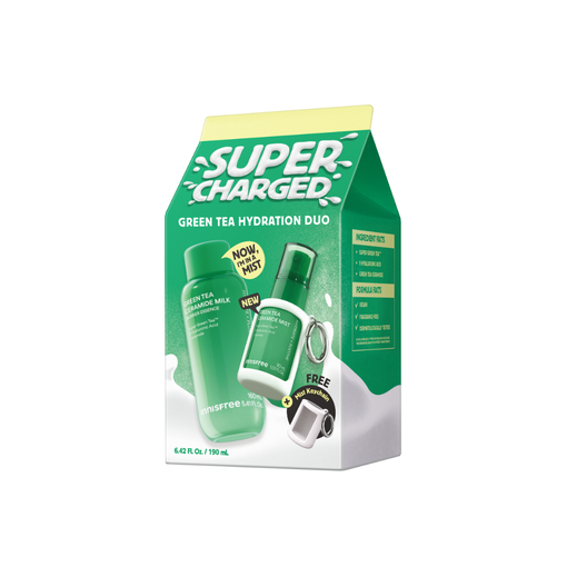 [Limited Edition] INNISFREE Supercharged Green Tea Hydration Duo - Green Tea Ceramide Milk Essence + Mist & Free Mist Keychain